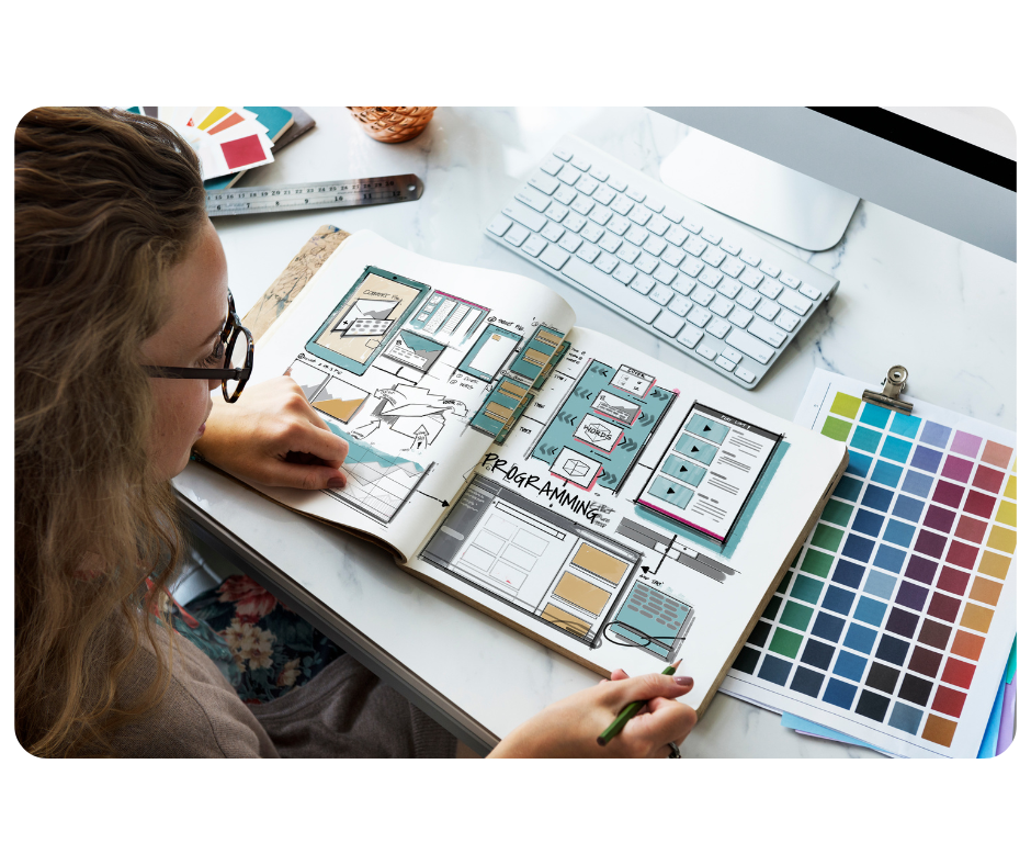 Girl drawing-web-template-layout-draft